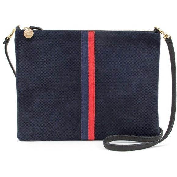 Clare V.  Sac Bretelle Perforated Suede Crossbody Shoulder Bag Clutch Navy $275 - Picture 2 of 5
